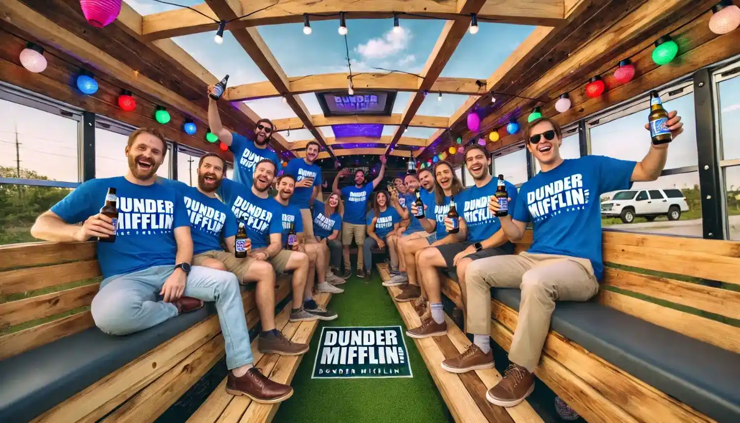 Rowdy Bus - Black luxury shuttle with passengers enjoying the ride through downtown Nashville
