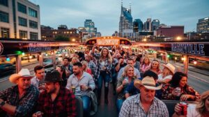 Rowdy Bus in Nashville with passengers enjoying an open-air BYOB experience